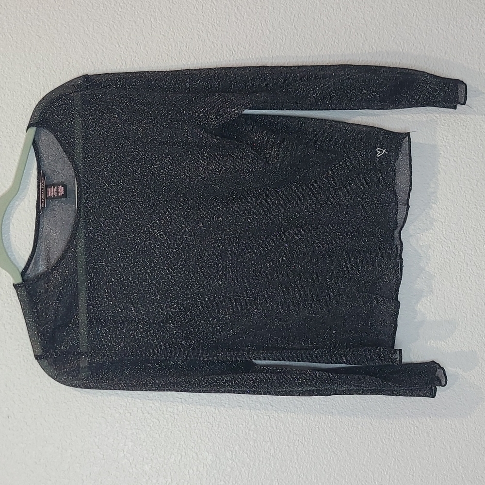 Victoria's Secret black & silver metallic sheer top M/L - Picture 1 of 8